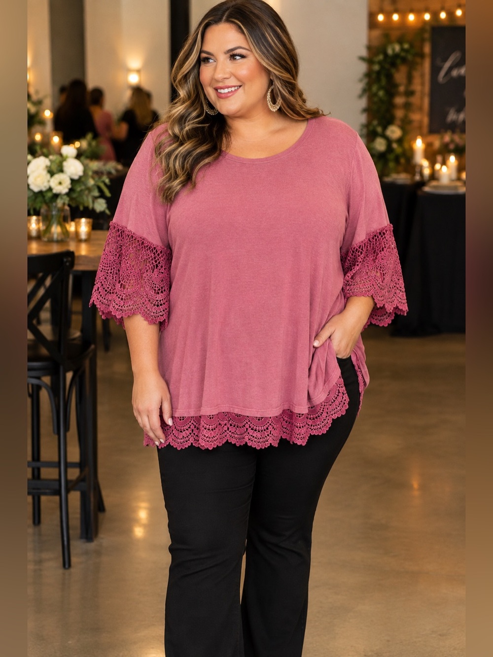 Umgee Oversized Lace Detailed Tunic
